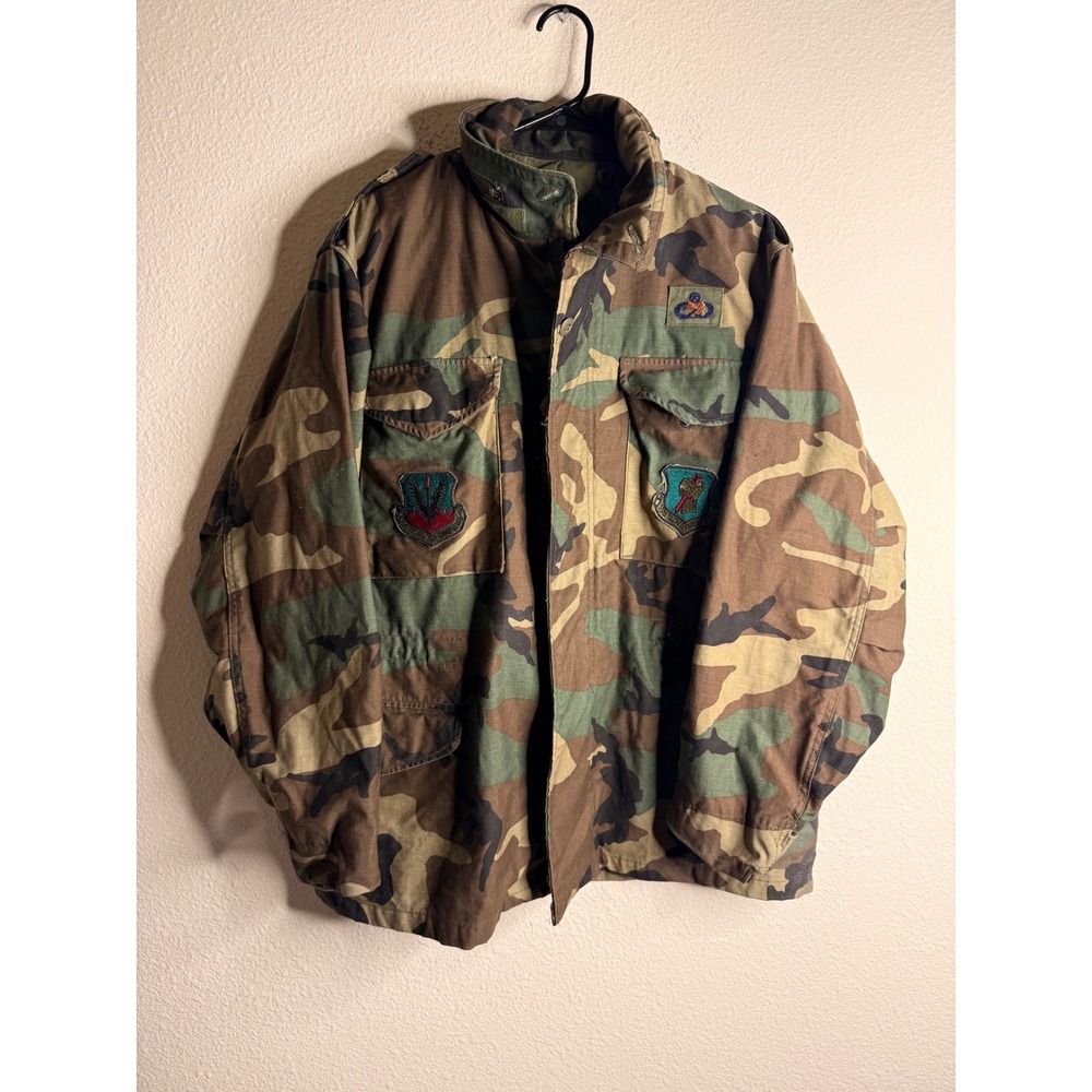 USAF Unisex Med Vintage M65 Field Jacket Woodland Camo 355th Tactical Fighter